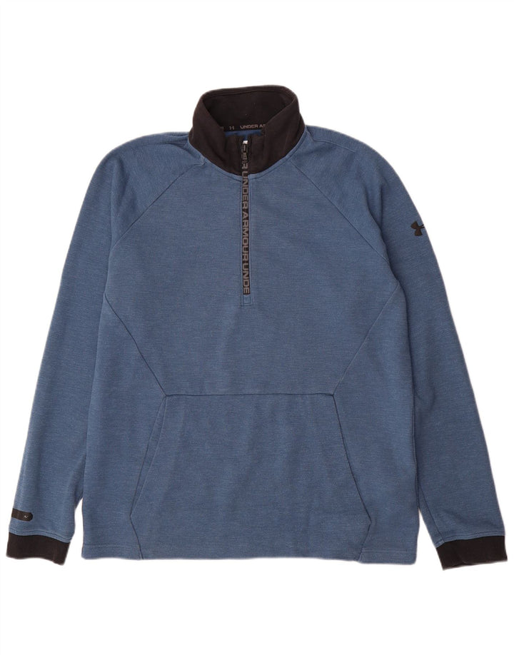 Under Armour Herren-Oberteil mit 1/4-Reißverschluss, langärmlig, groß, blaue Farbblock-Baumwolle