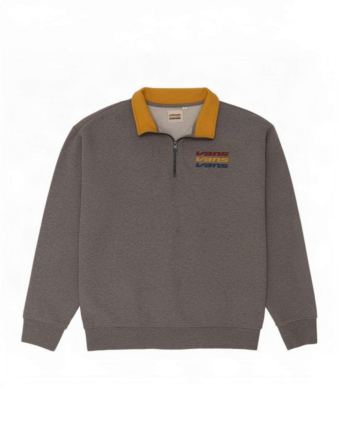 Vans Herren-Sweatshirt mit grafischem Reißverschluss und Rundhalsausschnitt, mittelgraue Baumwolle