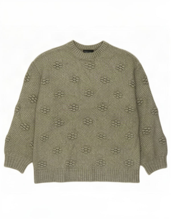 Marks & Spencer Damen-Pullover mit Rundhalsausschnitt, Gr. 10, Größe S, Khaki, Blumenmuster