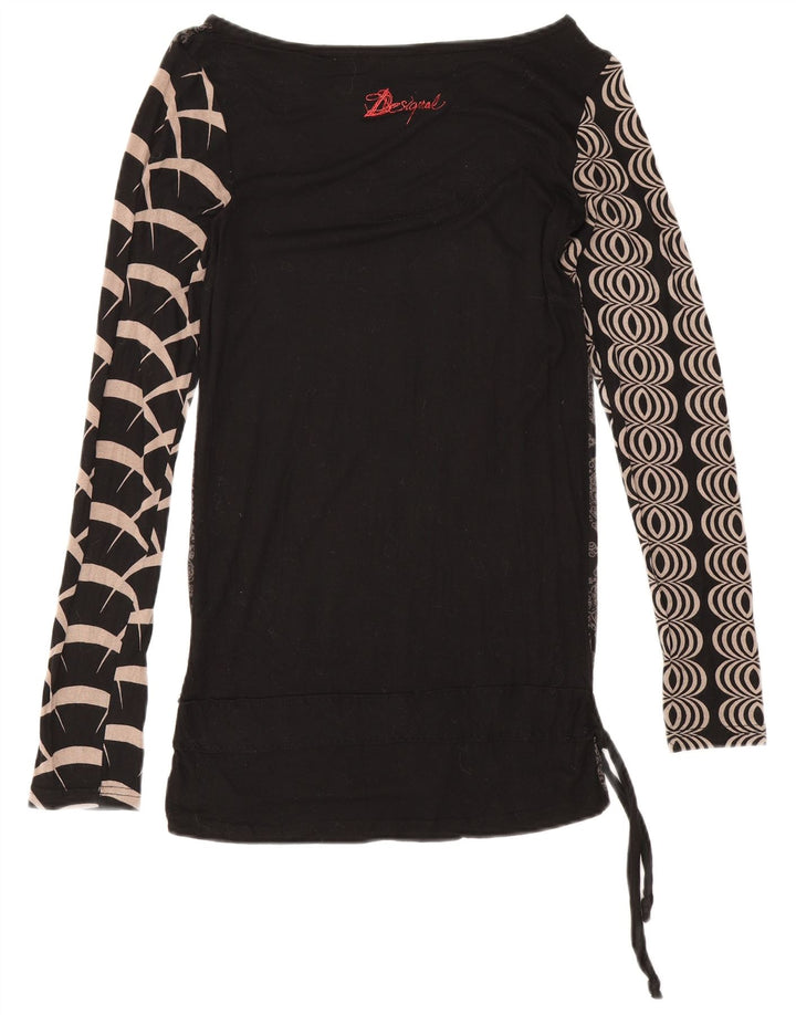 Desigual Womens Graphic Top Langarm UK 12 Mittelschwarze Viskose