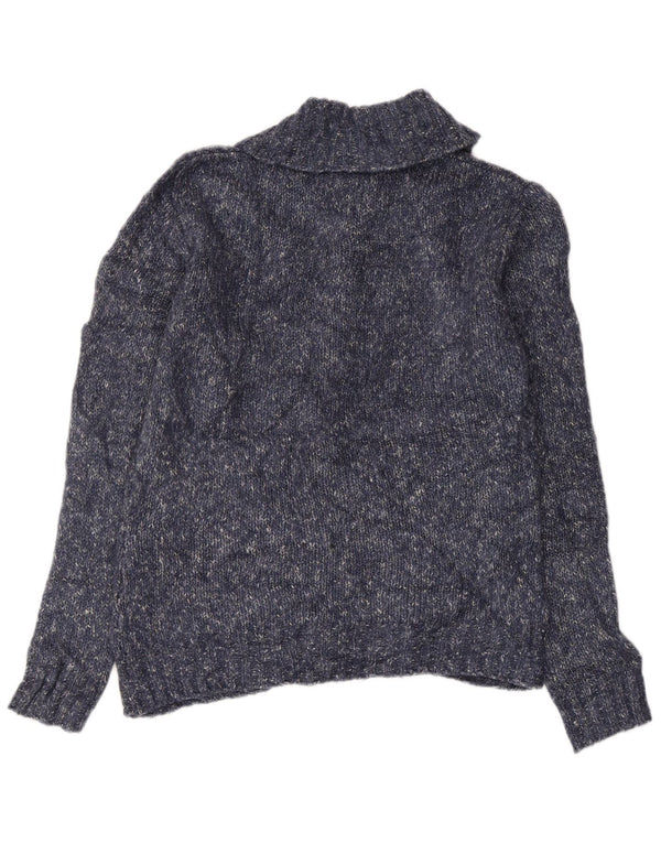 L.L.Bean Womens Cardigan Sweater UK 14 Large Navy Blue Flecked Acrylic
