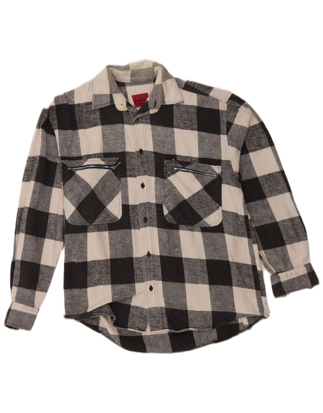 Vintage Herren Flanellhemd Medium Black Gingham Cotton
