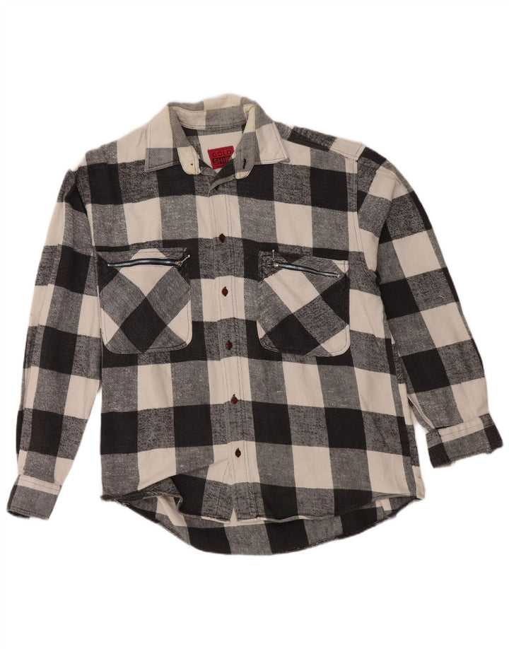 Vintage Herren Flanellhemd Medium Black Gingham Cotton