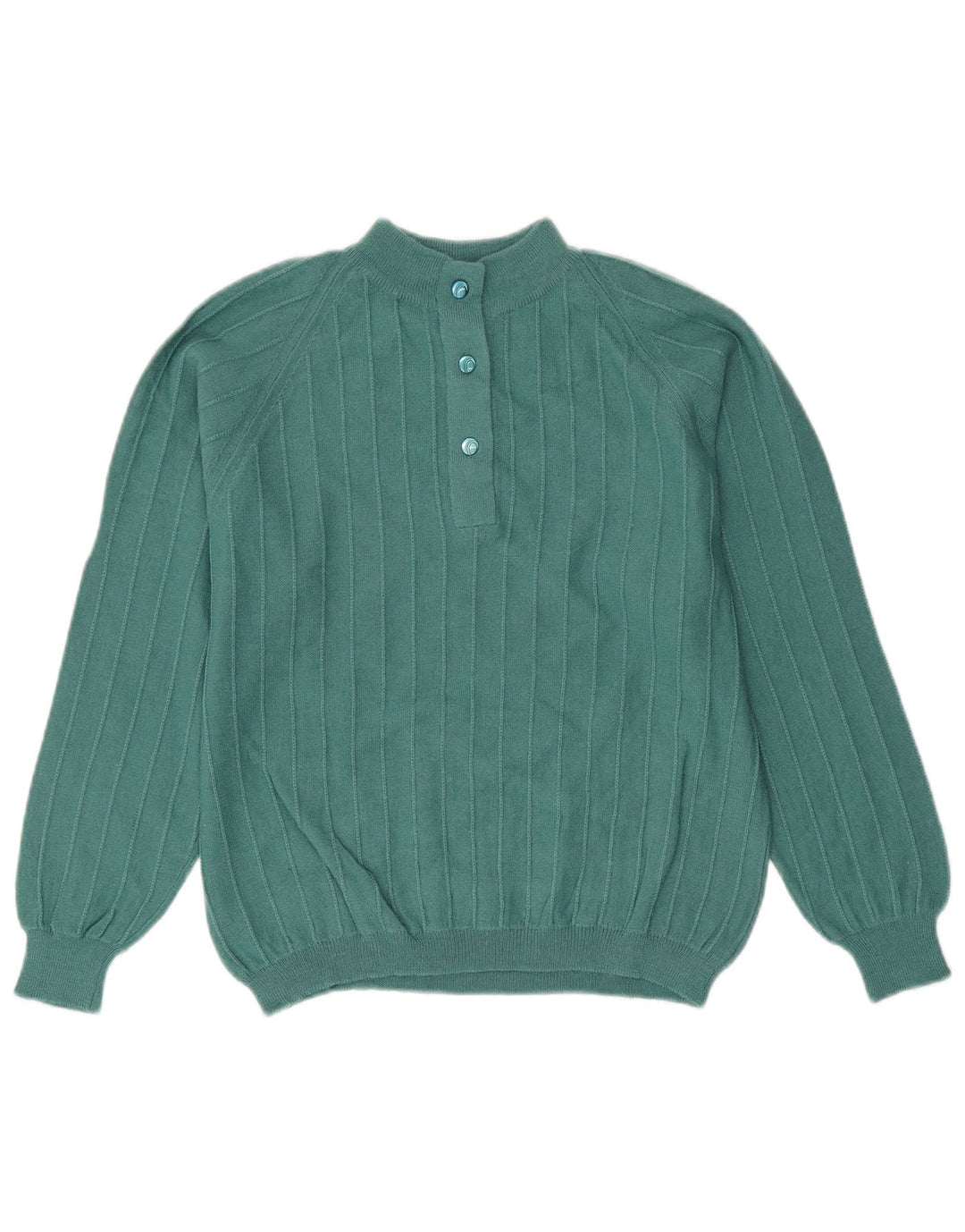VINTAGE Damen-Pullover mit Knopfkragen, UK 14, Mittelgrün