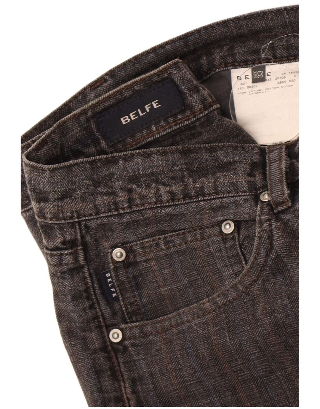 Belfe Herren Straight Jeans W33 L33 Grau gestreifte Baumwolle