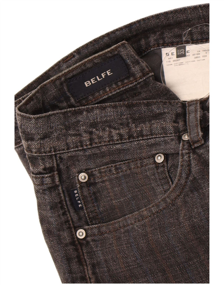 Belfe Herren Straight Jeans W33 L33 Grau gestreifte Baumwolle