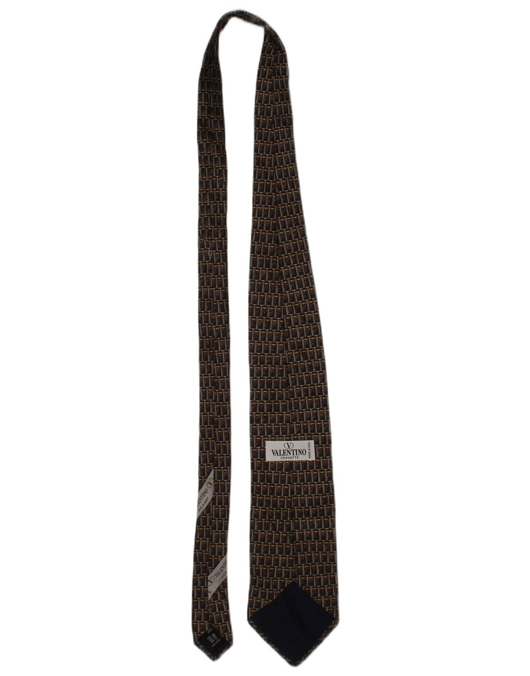 Valentino Herren Cravatte-Krawatte, Einheitsgröße, braun, geometrisch, Seide, Designer