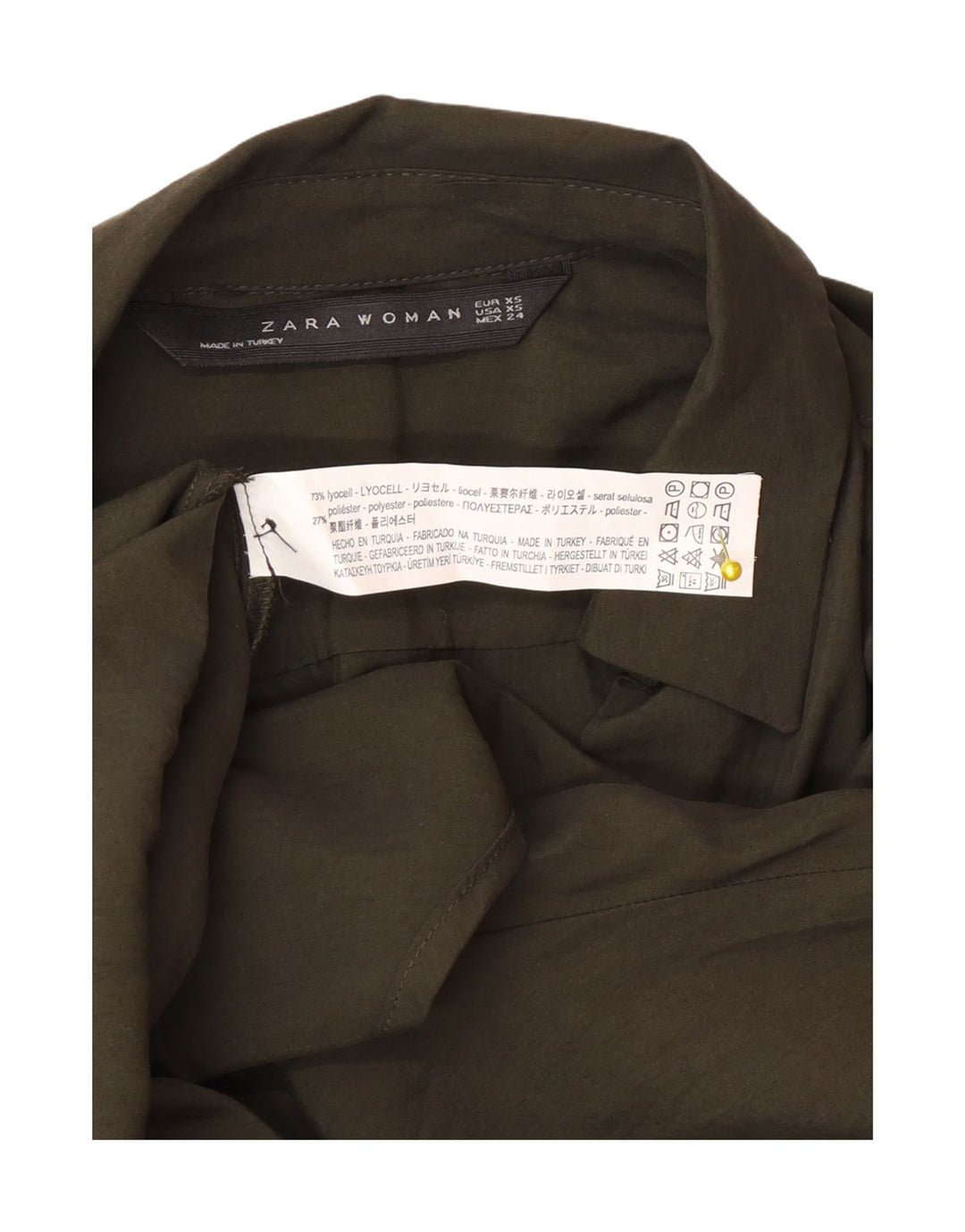 Zara Damen 3/4-Ärmel-Übergroßes Pullover-Hemd UK 6 XS Khaki Lyocell