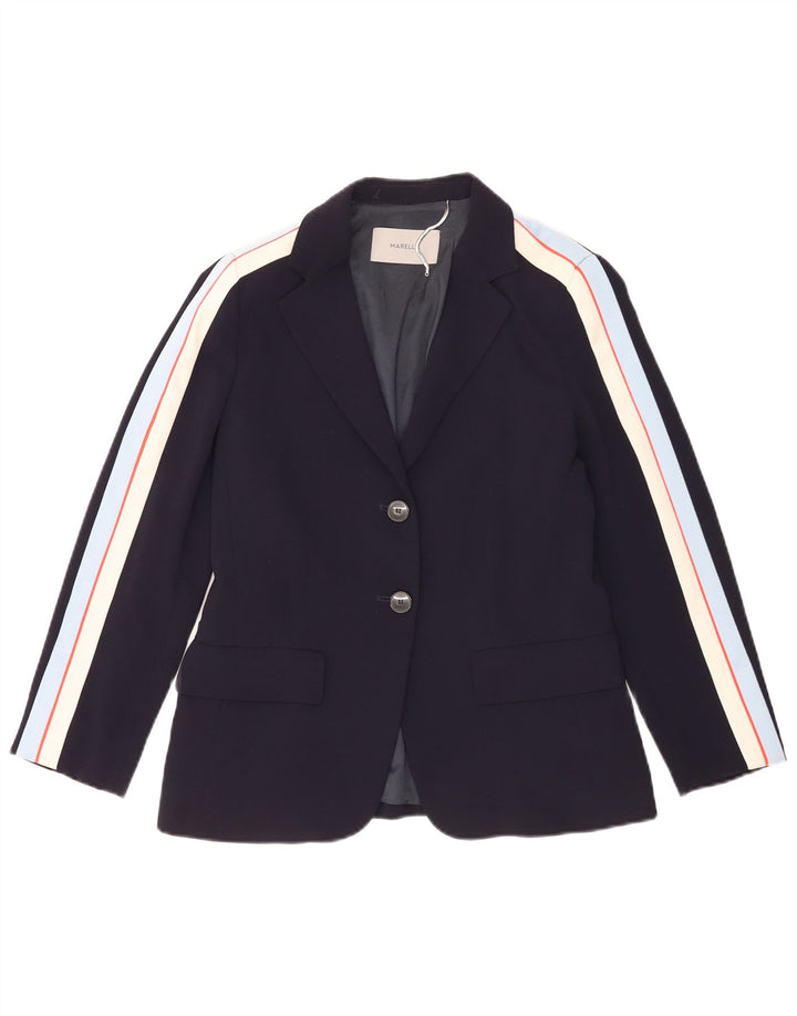 Marella Damen-Blazerjacke mit 2 Knöpfen, Größe S, Marineblau, gestreift, Acetat