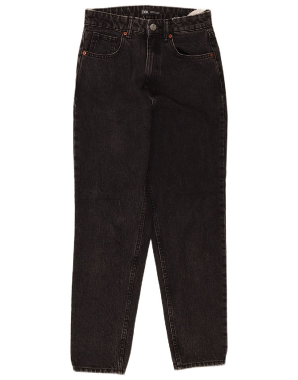 Zara Damen High Rise Tapered Jeans EU 34 2XS W24 L27 Schwarze Baumwolle