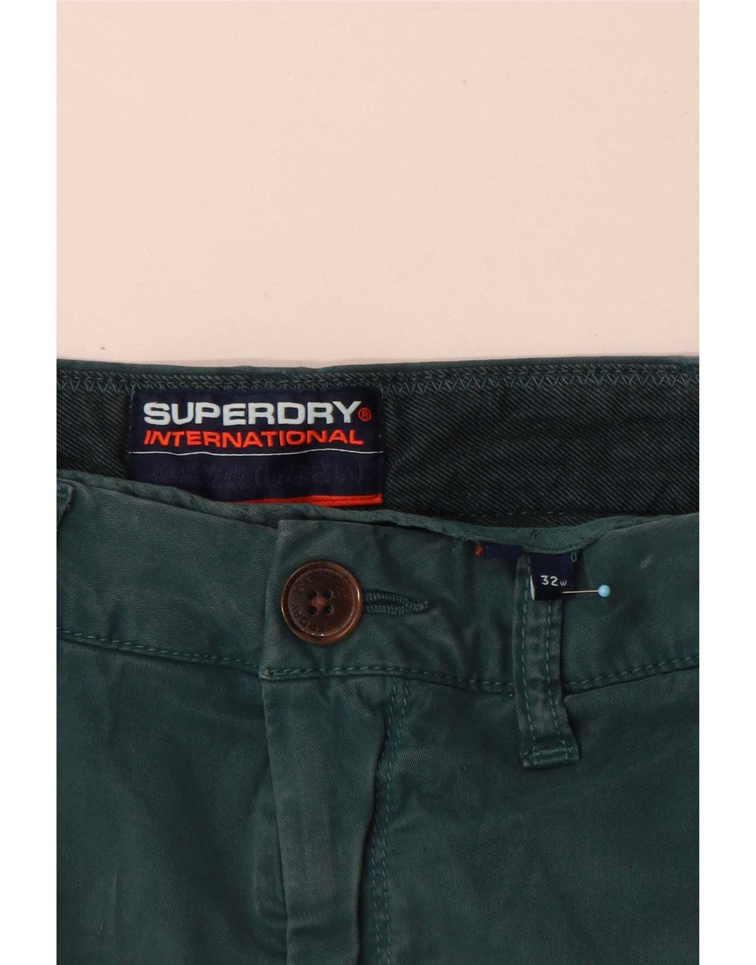 Superdry Herren Regular Chino Shorts W32 Mittelgrüne Baumwolle