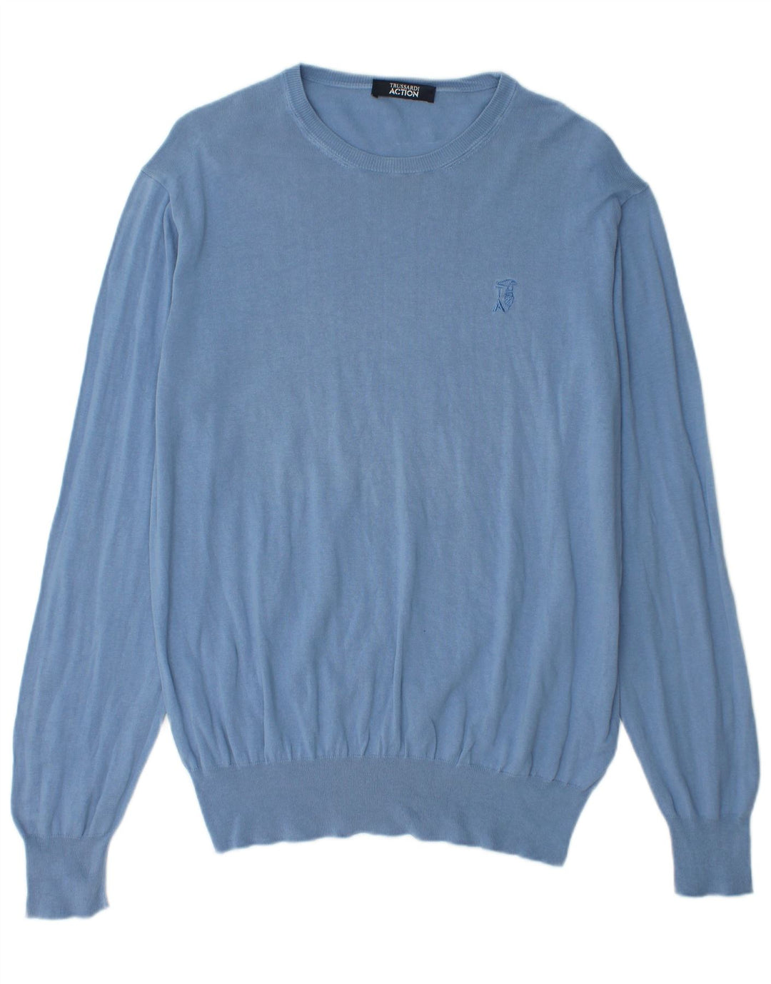 TRUSSARDI Herren-Pullover mit Rundhalsausschnitt, IT 52, große blaue Baumwolle