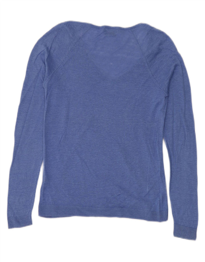 Massimo Dutti Damen-Pullover mit V-Ausschnitt, UK 12, mittelblaues Leinen