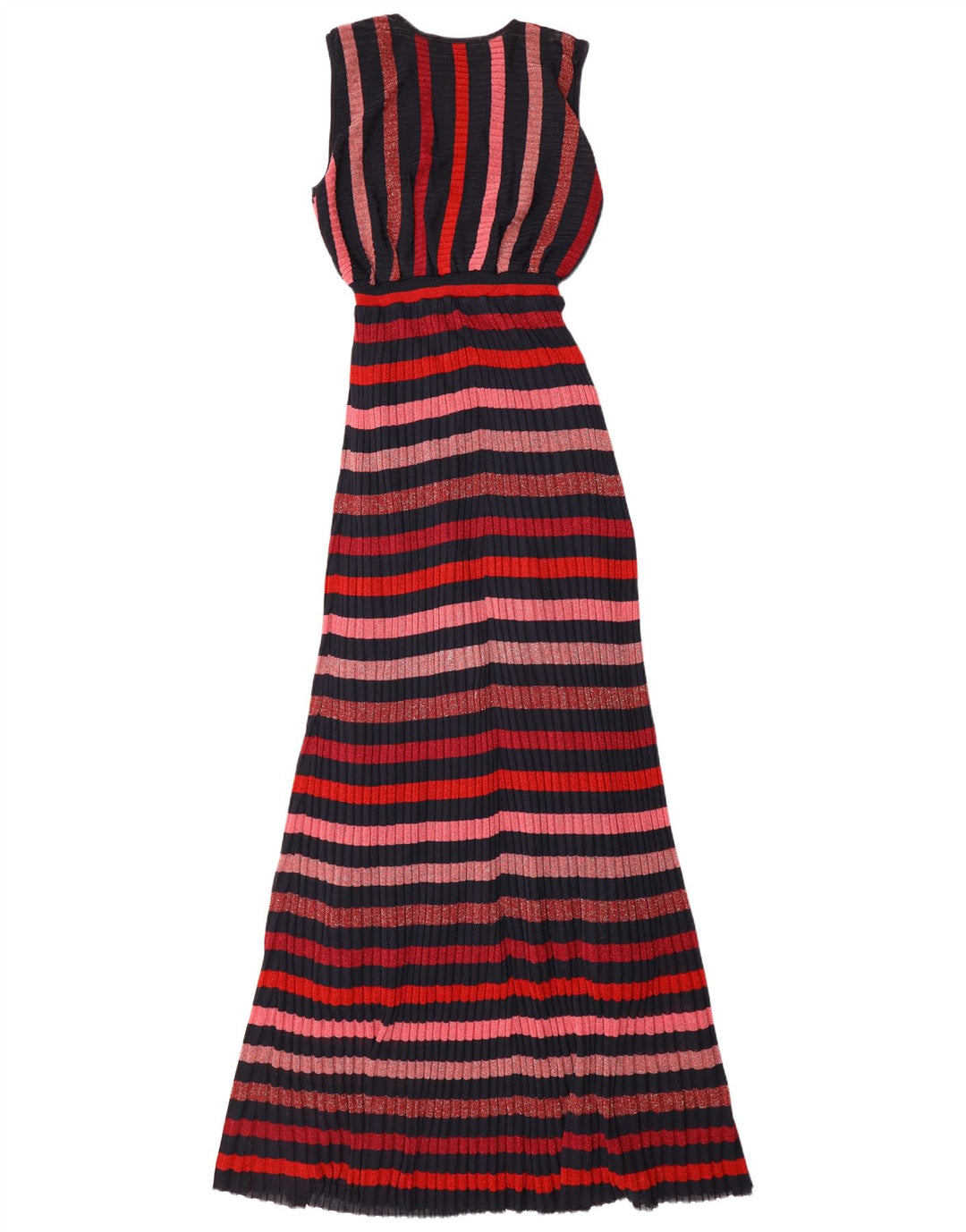 Zara Damen ärmelloses Maxikleid UK 12 Medium Mehrfarbig gestreift
