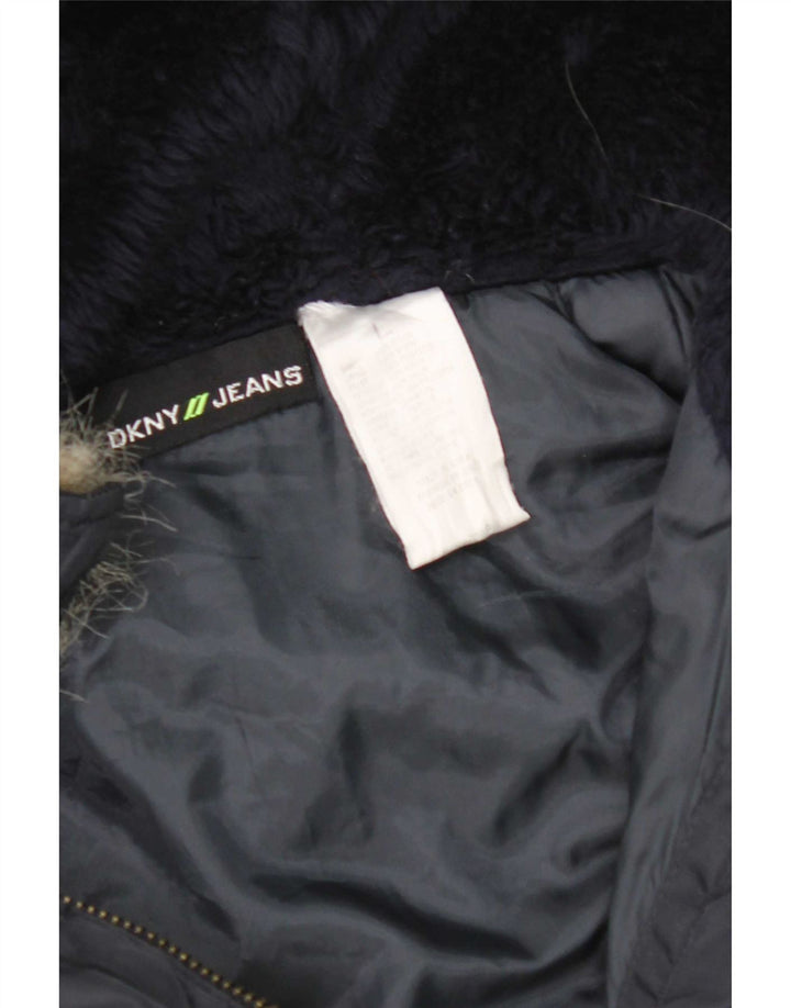 Dkny Damen-Bomberjacke mit Kapuze, UK 16, Größe L, marineblaues Nylon