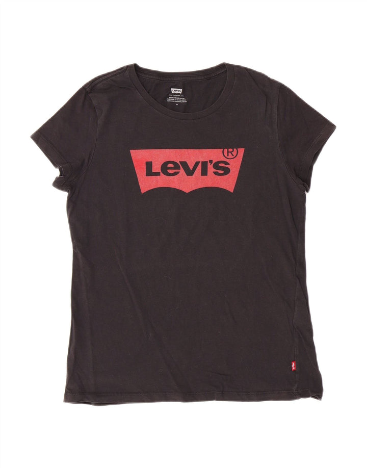 LEVI'S Womens Graphic T-Shirt Top UK 14 Medium Black Cotton