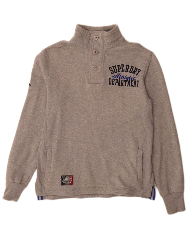 Superdry Herren-Sweatshirt mit grafischem Knopfkragen, Größe S, Grau, Baumwolle