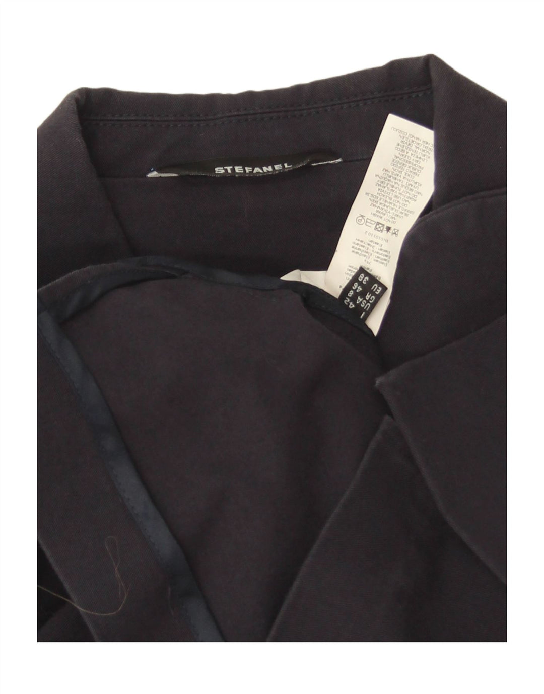 Stefanel Damen Crop 3-Knopf-Blazerjacke EU 38 Mittelmarineblaue Baumwolle