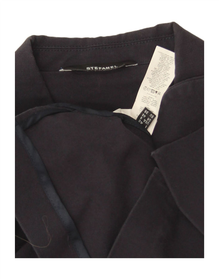 Stefanel Damen Crop 3-Knopf-Blazerjacke EU 38 Mittelmarineblaue Baumwolle