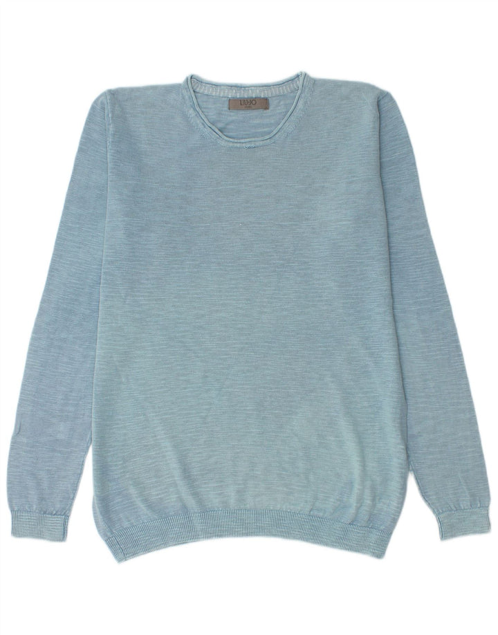 Liu Jo Herren-Pullover mit Rundhalsausschnitt, groß, blau gefleckte Baumwolle