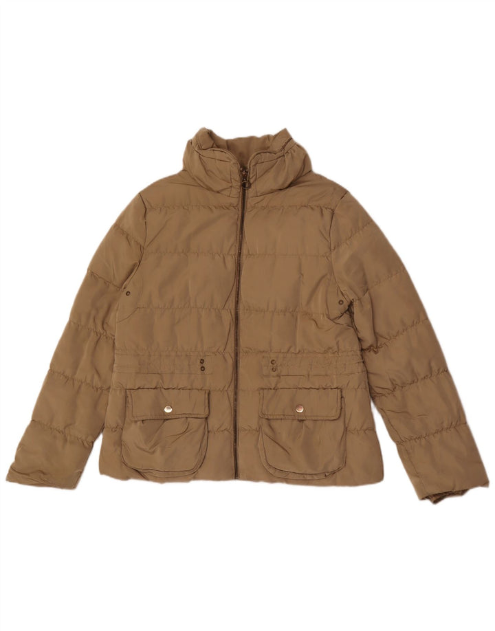 Zara Damen Wattierte Jacke UK 18 XL Beige Polyester