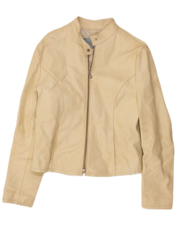 Vintage Damen Leder Bikerjacke UK 18 XL Off White
