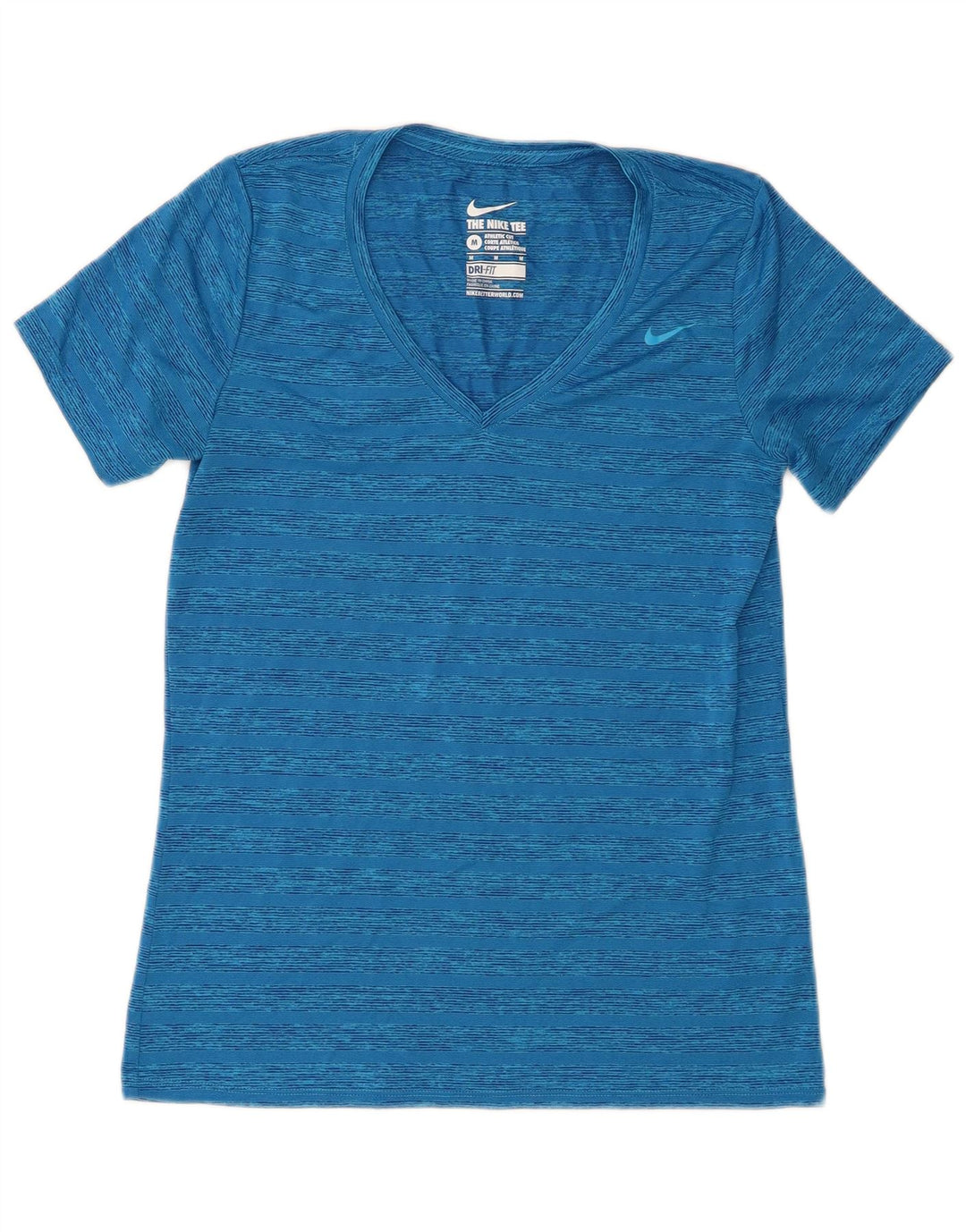 Nike Damen Dri Fit T-Shirt Top UK 12 Mittelblau gestreift Polyester