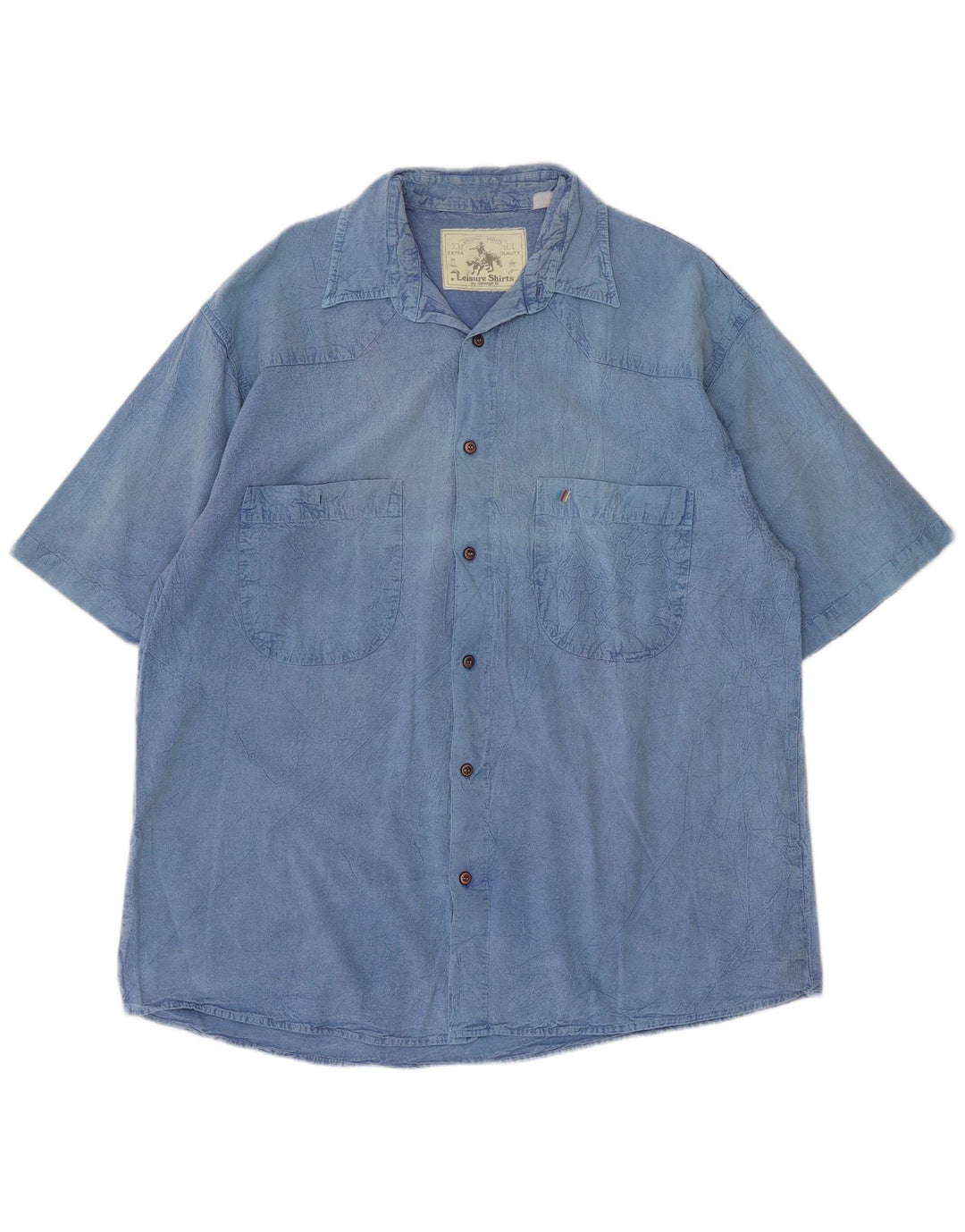 Vintage Herren Kurzarmhemd Groß Blau