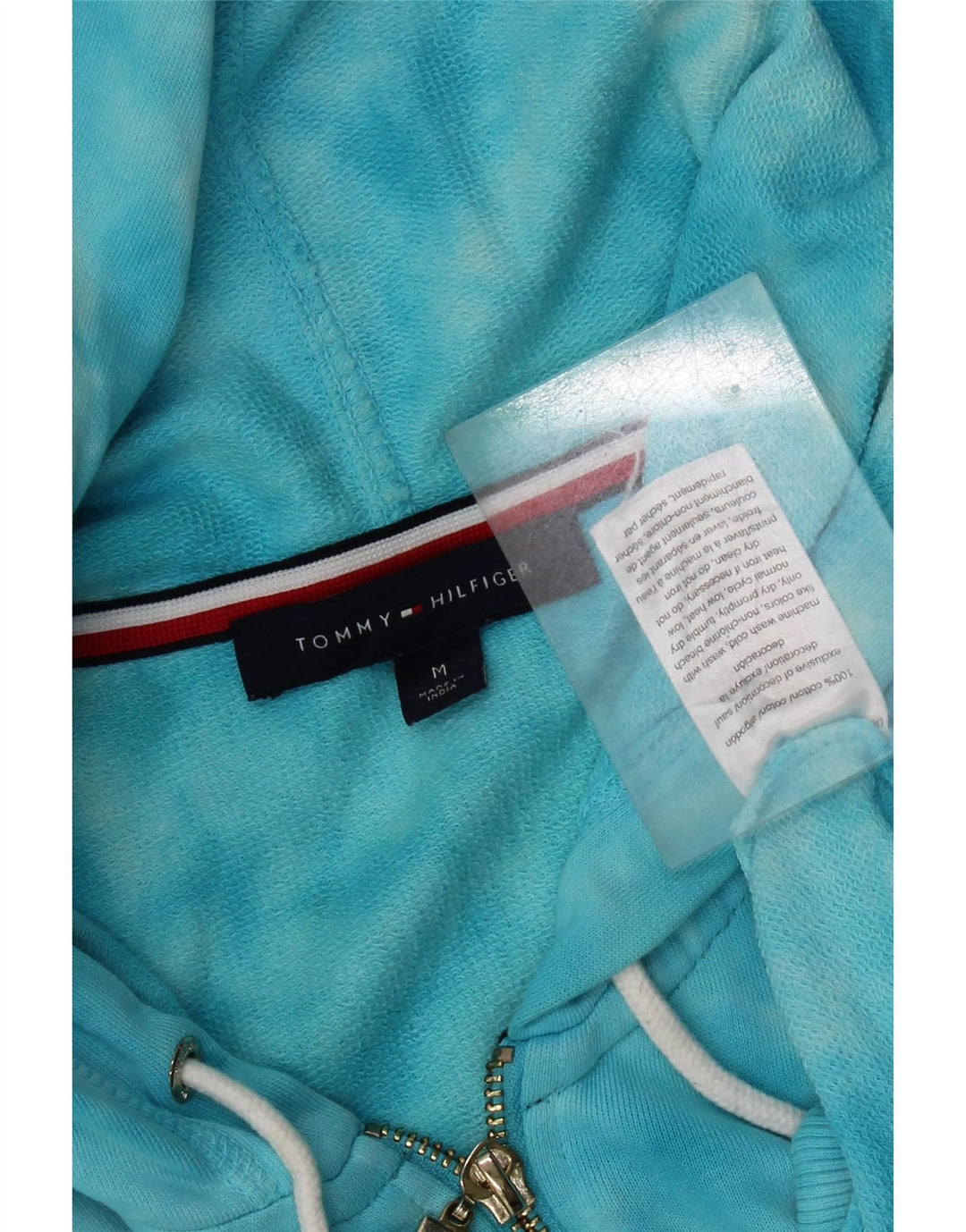 Tommy Hilfiger Damen-Kapuzenpullover mit Reißverschluss, UK 14, mittelblaue Batik-Baumwolle