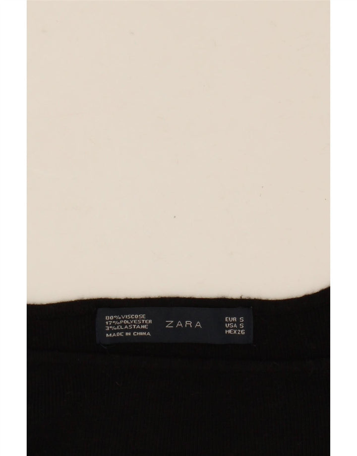 Zara Damen Crop Top Langarm UK 10 Small Schwarze Viskose