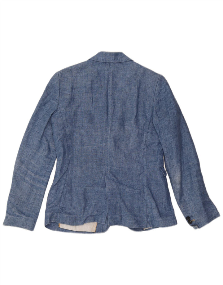 Massimo Dutti Damen-Blazer mit 1 Knopf, EU 38, kleines blaues Leinen