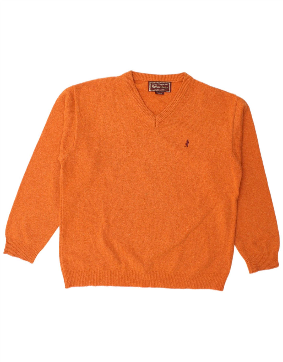 Marlboro Classics Herren-Pullover mit V-Ausschnitt, XL, orange Wolle