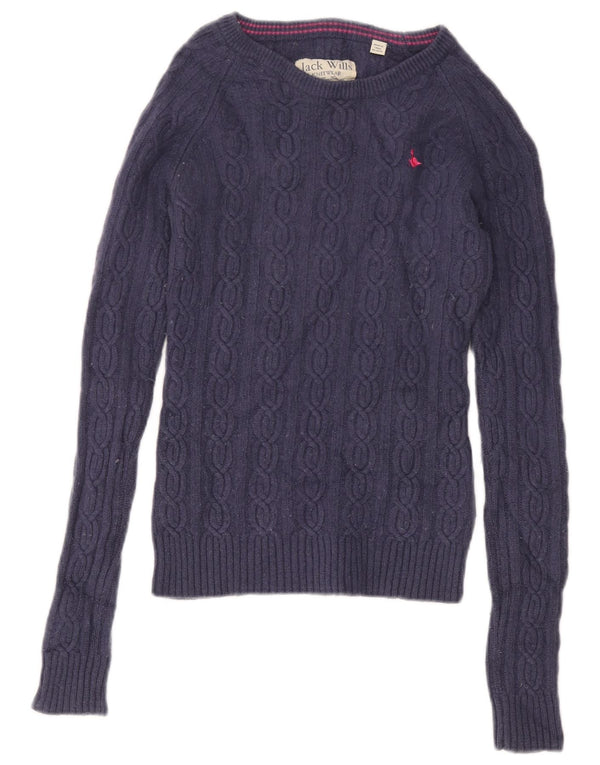 Jack Wills Damen-Pullover mit U-Boot-Ausschnitt, Gr. 10, Marineblau, Wolle
