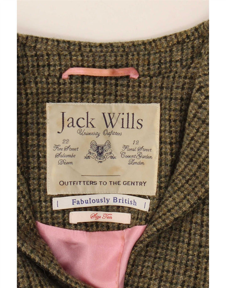 Jack Wills Damen-Blazer mit 3 Knöpfen, UK 10, Größe S, Khaki, Hahnentrittmuster, Wolle