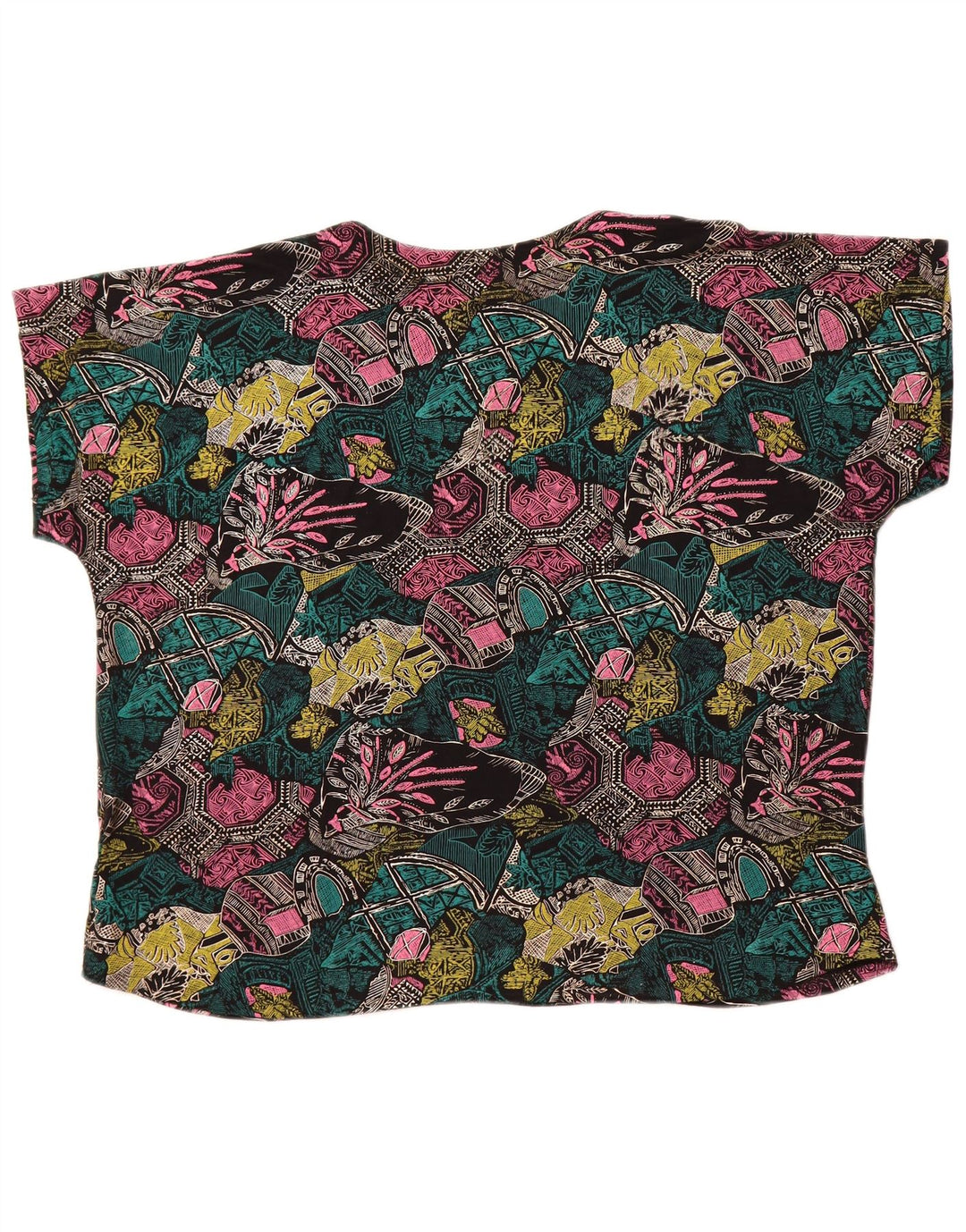 VINTAGE Damen Loose Fit Bluse Top UK 18 XL Mehrfarbig Geometrisch