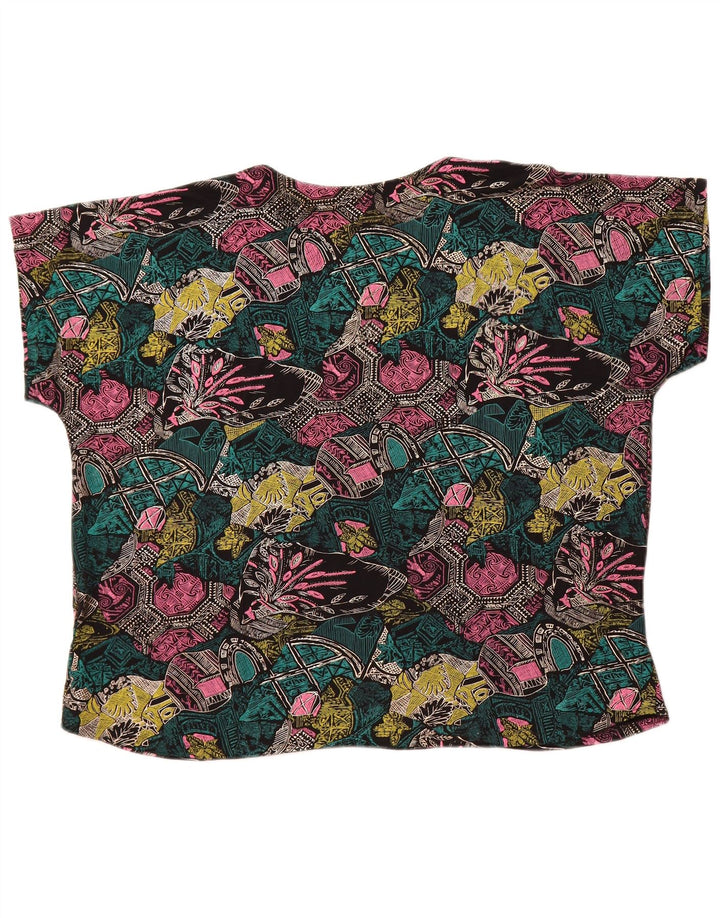 VINTAGE Damen Loose Fit Bluse Top UK 18 XL Mehrfarbig Geometrisch