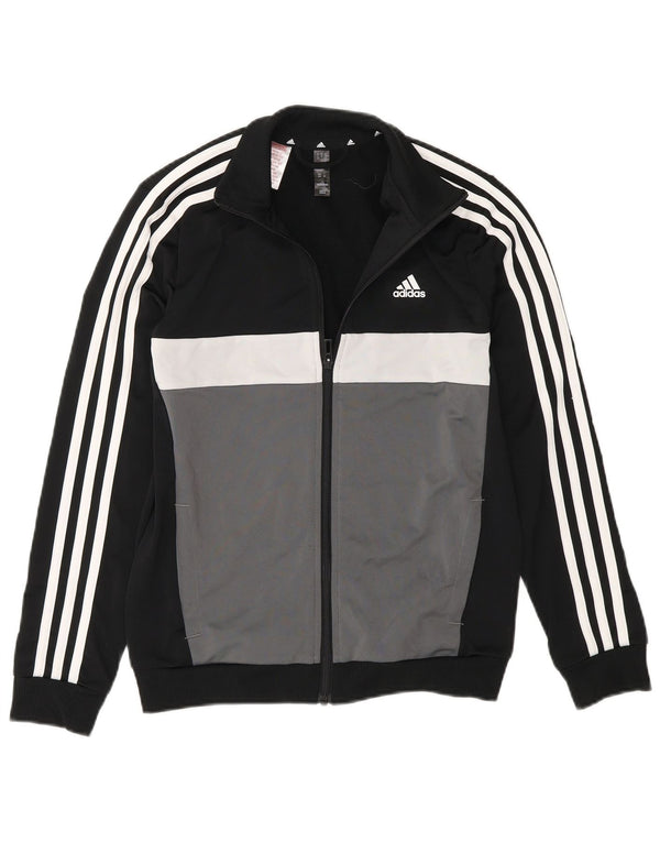 Adidas Jungen-Trainingsanzug-Top-Jacke, 11–12 Jahre, schwarzes Colourblock-Polyester