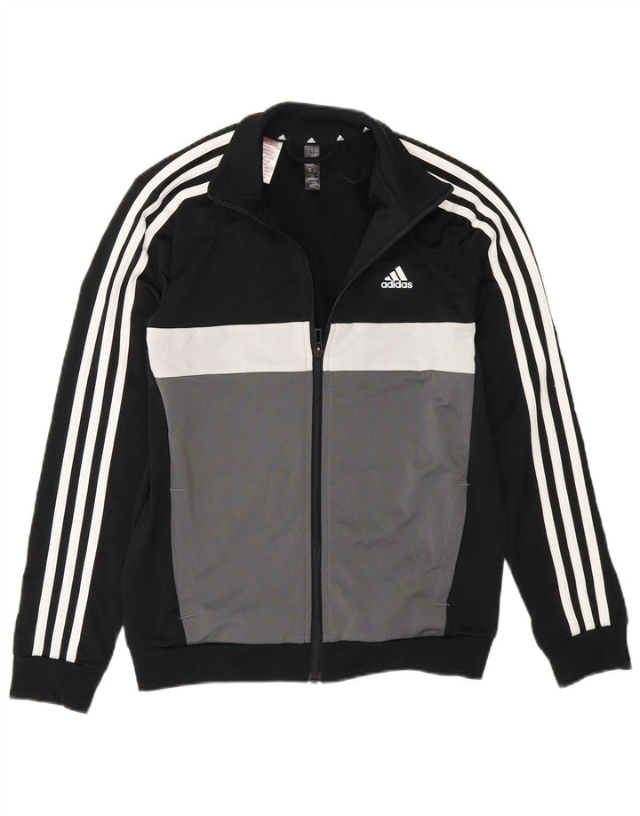 Adidas Jungen-Trainingsanzug-Top-Jacke, 11–12 Jahre, schwarzes Colourblock-Polyester