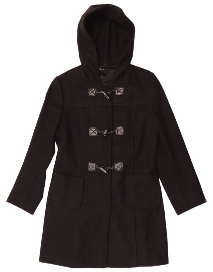 Benetton Damen Dufflecoat mit Kapuze IT 42 Mittelschwarze Wolle