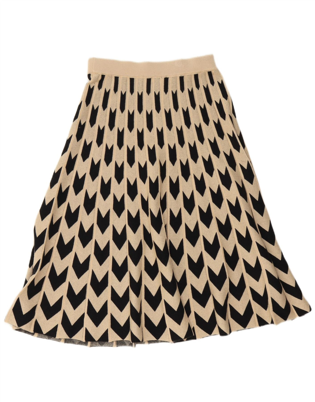 Hugo Boss Damen-Strickrock mit ausgestelltem Rock, mittelgroß, W30, beige, geometrische Wolle