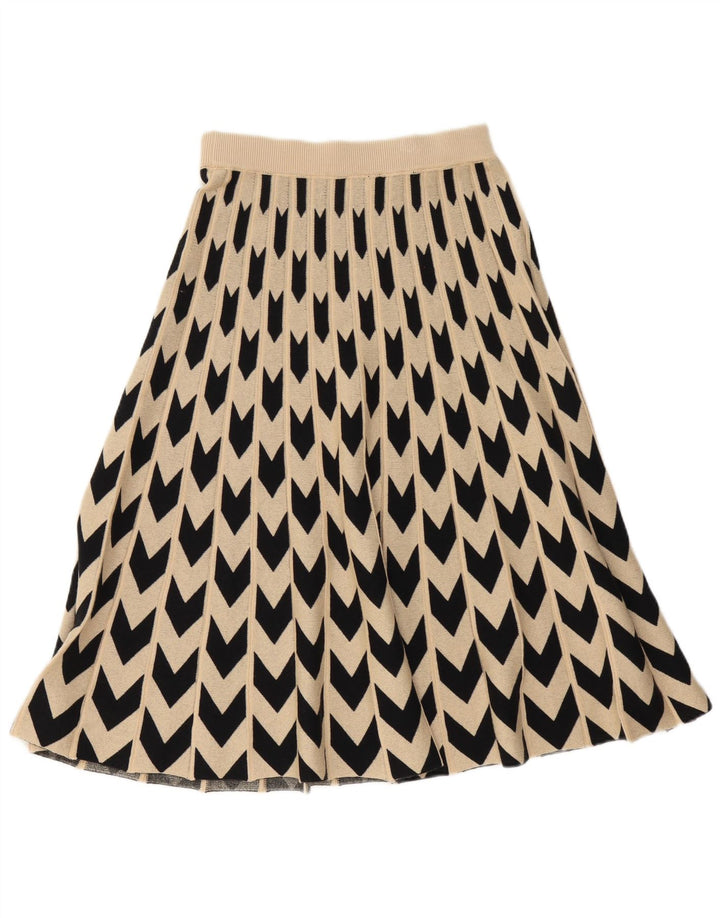 Hugo Boss Damen-Strickrock mit ausgestelltem Rock, mittelgroß, W30, beige, geometrische Wolle