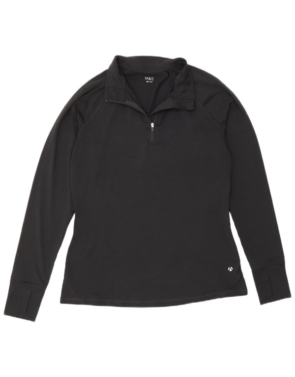 Marks & Spencer Damen-Pullover-Trainingsanzugoberteil mit Reißverschluss und Halsausschnitt, UK 12, Mittelschwarz