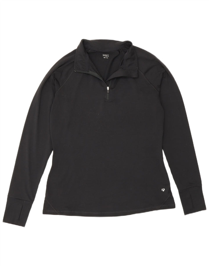 Marks & Spencer Damen-Pullover-Trainingsanzugoberteil mit Reißverschluss und Halsausschnitt, UK 12, Mittelschwarz