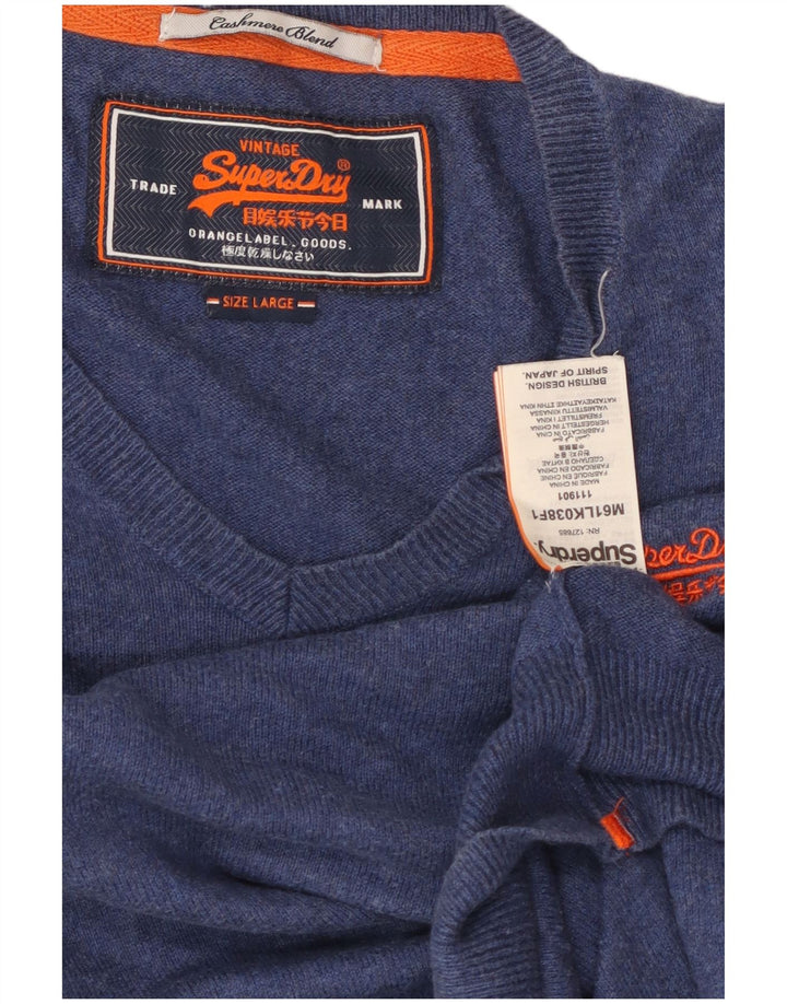 Superdry Herren-Pullover mit V-Ausschnitt, groß, aus blauer Baumwolle