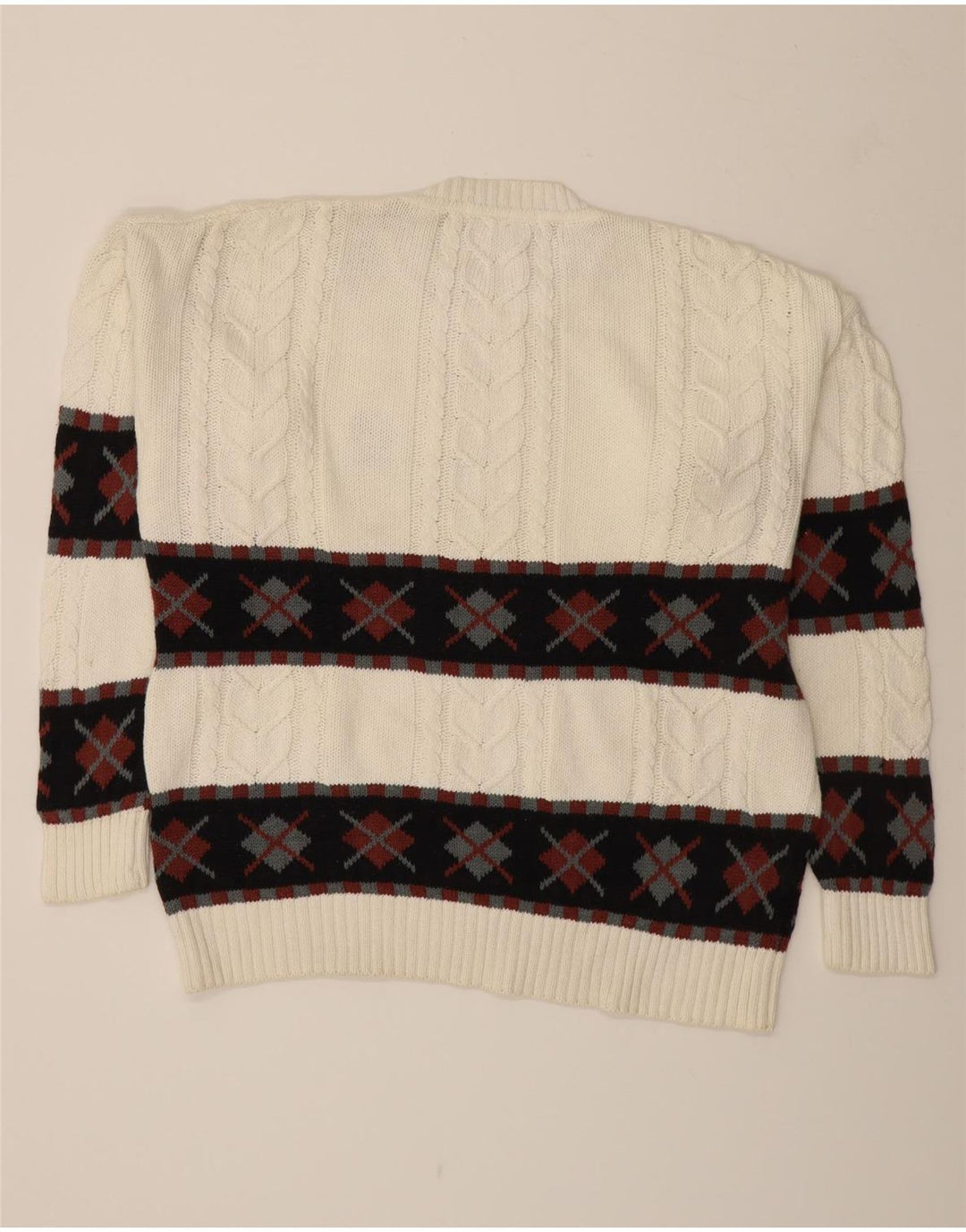 IZOD Mens Crew Neck Jumper Sweater Large White Fair Isle Cotton Vintage Izod and Second-Hand Izod from Messina Hembry 