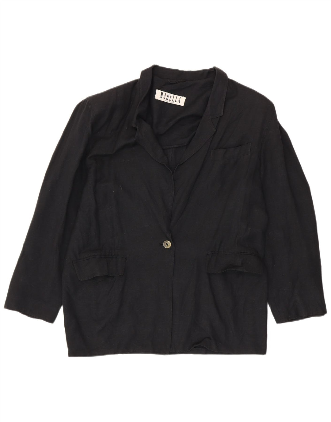 Marella Damen 1-Knopf-Blazerjacke UK 14 Große schwarze Viskose