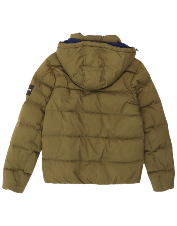 Calvin Klein Jeans Mens Hooded Padded Jacket UK 36 Small Khaki Polyester