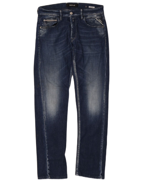 REPLAY Damen Grover Straight Jeans W29 L30 Marineblau Baumwolle