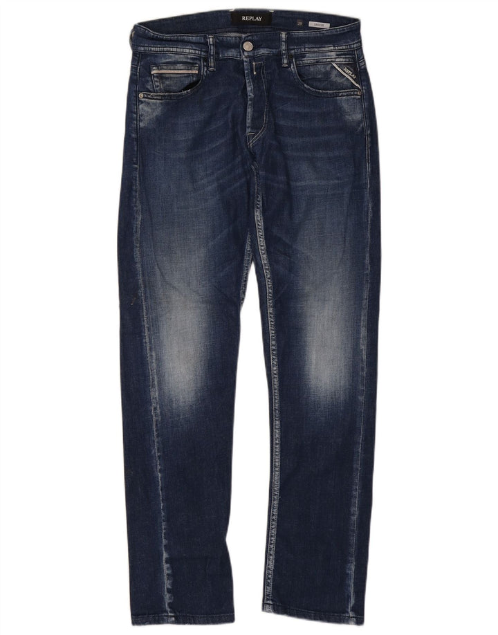 REPLAY Damen Grover Straight Jeans W29 L30 Marineblau Baumwolle