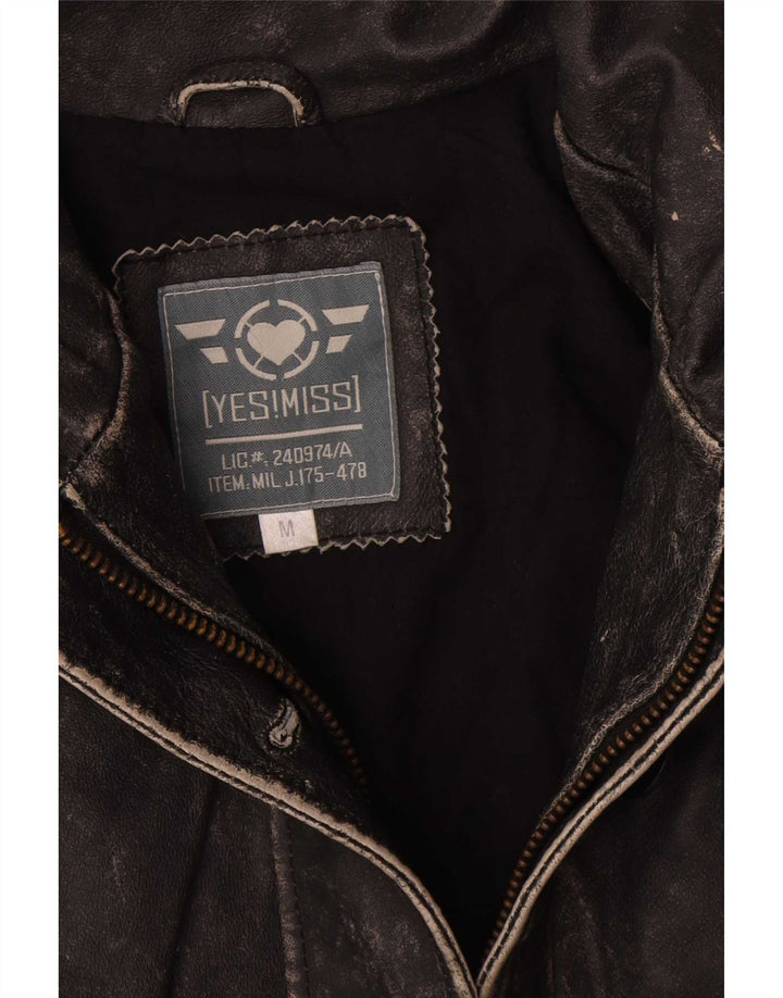 Vintage Damen Lederjacke UK 12 Medium Schwarz